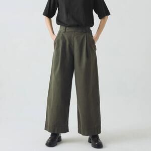 NEW TOAST cotton canvas pleat front trousers in dark olive